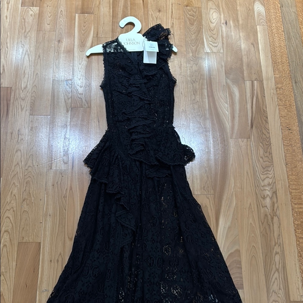 Ulla Johnson black lace dress with ruffle details
